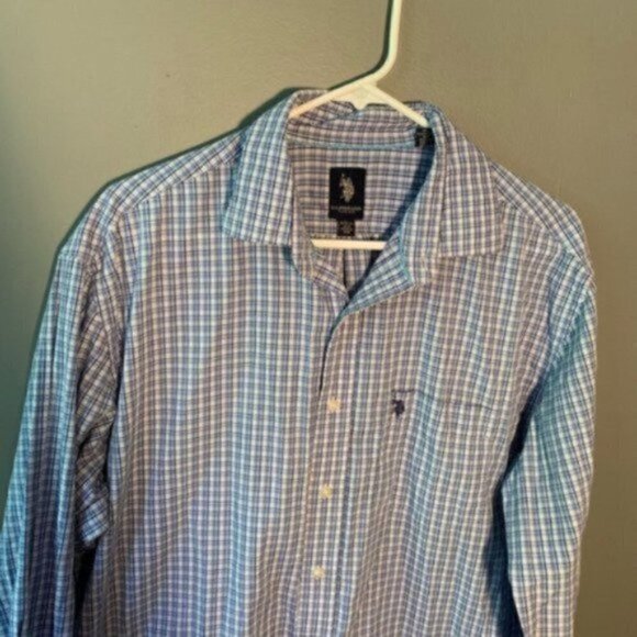 U.S. Polo Assn. Button Down Plaid Shirt Blue - Picture 3 of 9